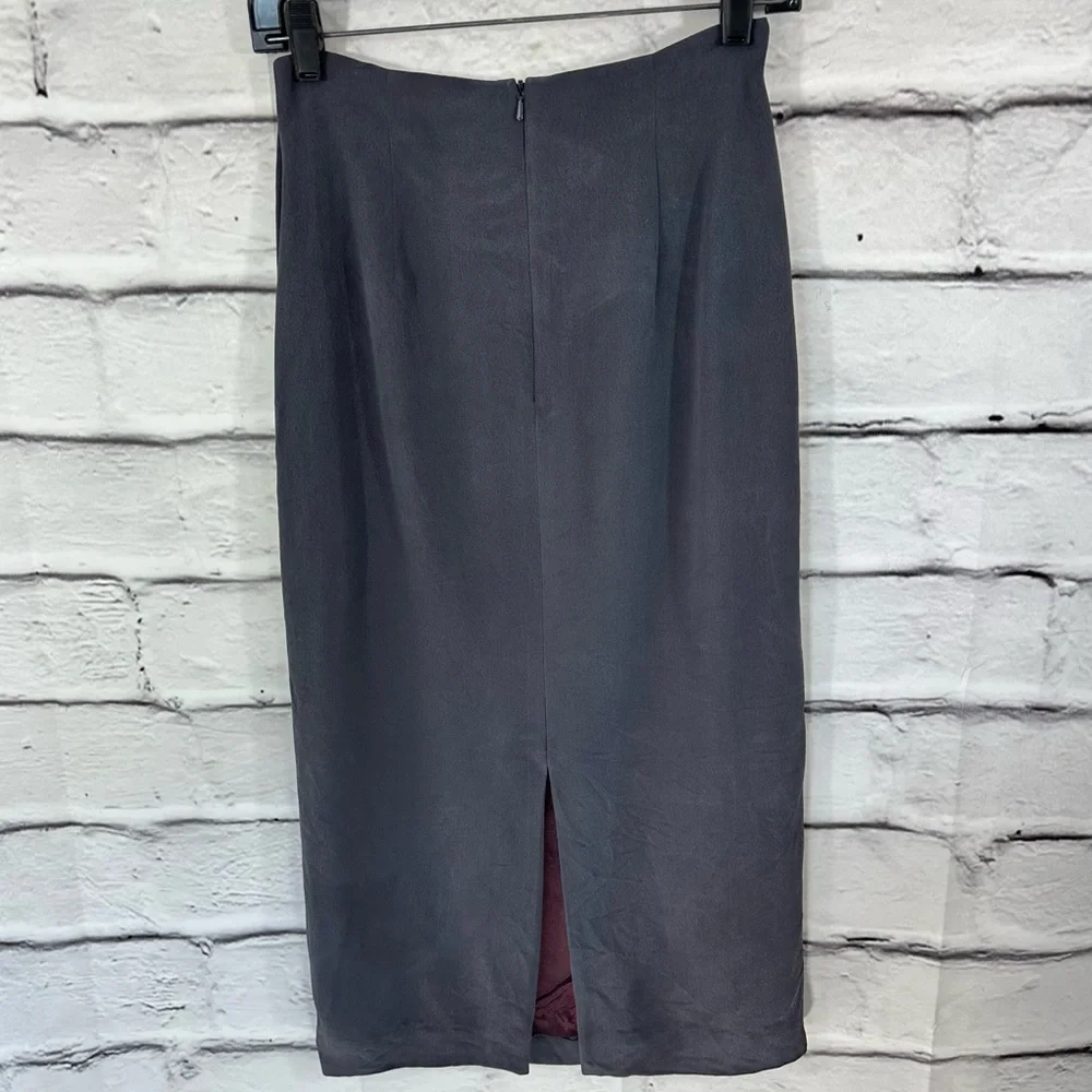 JONES NEW YORK Silk Maxi Skirt 6 Petite Lined Gray Back Zip Back Vent
